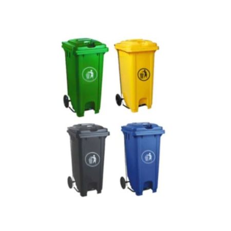 Garbage Bin with Wheel and Centre Pedal 100L - Green, Grey, Blue & Yellow
