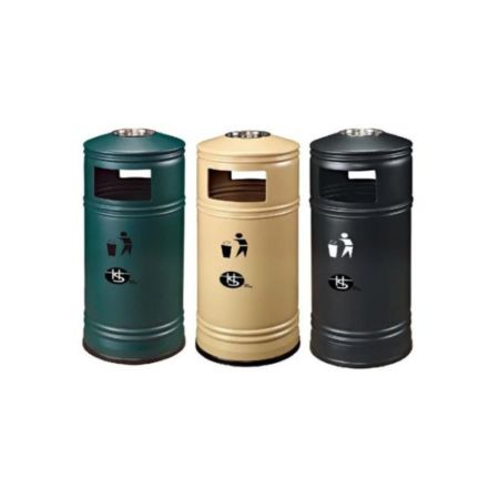 Outdoor Iron Ashtray Bin 33L - Beige & Green