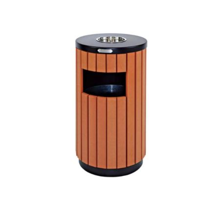 Outdoor Barrel Bin with Ashtray - Wood Color