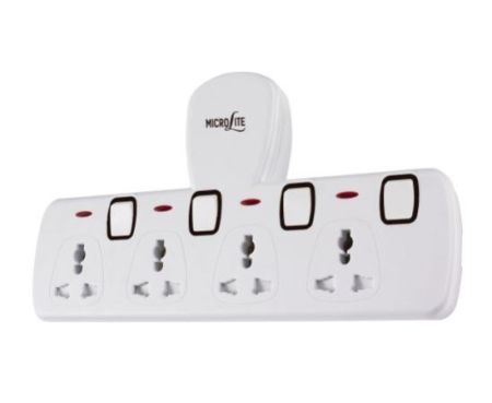 Microlite ESMA Approved Multi Plug Power Extension T Socket Adapter, Full Copper, Fused, FR Body 4 Way Universal Wall Electrical Extender Outlet Sockets with Individual Switches & Neon for Home Office