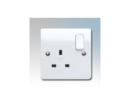 MK Electric Logic Plus White Moulded 1 Gang Switchsocket With Dual Earth Terminals 13A - K2757 SA WHI
