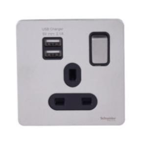 Schneider Ultimate 13Ax 1G Switched Socket Comb. 2 with USB SS Black - GGBGU34102USBABSS