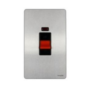 Schneider Ultimate Brushed Stainless Steel 45A 1G DP Switch W/Neon 3X6 - GU4421-BSSSS