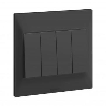 Legrand 10A Switch 4Gang 1Way Belanko Anthracite 617706