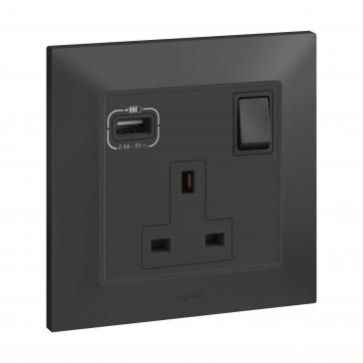 Legrand 13A Switch Socket 1Gang + USB C-Type Belanko Anthracite 617766