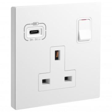 Legrand 13A Switch Socket 1Gang + USB C-Type Galion White 282483