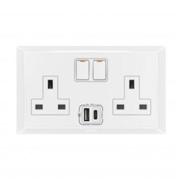 Legrand 13A Switch Socket 2Gang + USB A-Type + C-Type Belanko White 617644
