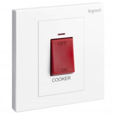Legrand 45A Cooker Switch With Neon 3x3 Galion White 282428
