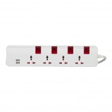 Legrand Universal 4 Switch Socket Extension + 2 USB 1.2A With 3Mtr Cord 698500