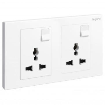 Legrand Universal Switch Socket 2Gang Galion White 282435