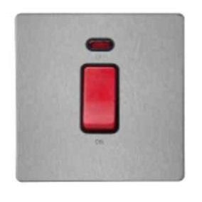 RR 45Amp 1 Gang DP switch with neon, Brushed SS finish VN6629M-B-BSS