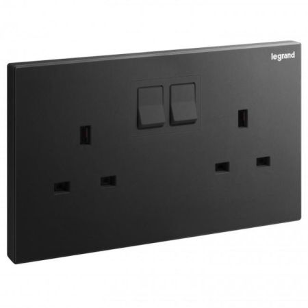 Legrand Galion Black Double BS 13A Switch Socket - 282433-C