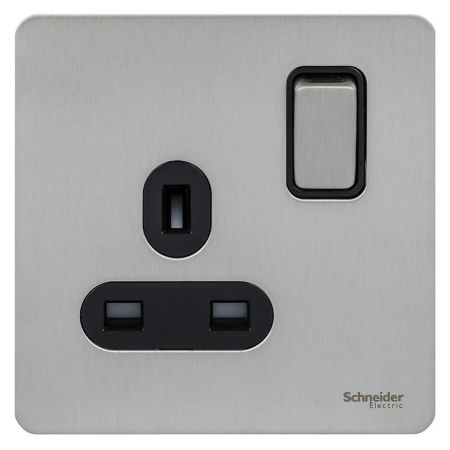 Schneider Ultimate Brushed Stainless Steel 13A 1G Switched Socket - GU3410-BSS