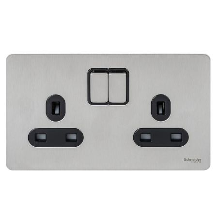 Schneider Ultimate Brushed Stainless Steel 13A 2G Switched Socket - GU3420-BSS