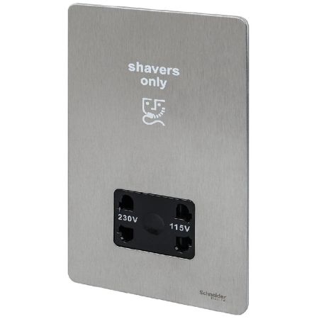Schneider Ultimate Brushed Stainless Steel 115/230 Shaver Socket - GU7490-BSS