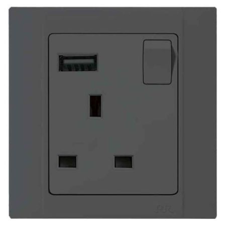 RR Switched Socket With Usb-1G-13 Ax-Rrvn6679-BLACK