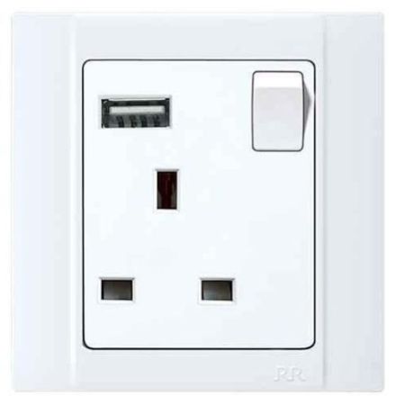 RR BK 13A 1 Gang Switch Socket With Usb RR-VN66979