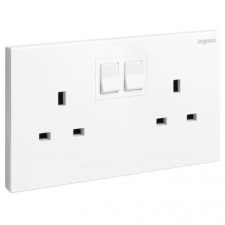 Legrand 13A Switch Socket 2Gang + Neon Galion White 282481