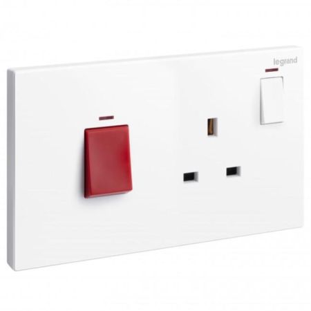 Legrand 45A Cooker Switch With Neon 3x6 Galion White 282425