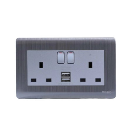 Milano 13A 2 Gang Socket With Neon with USB-210802800002
