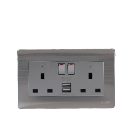 Milano 13A 2 Gang Socket With Neon with USB B/B-210802700002