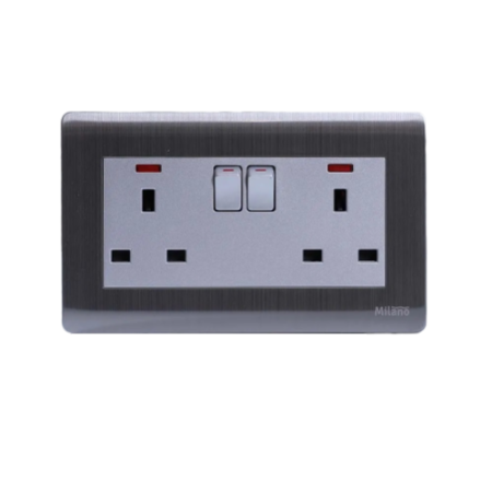 Milano 13A 2Gang Switched Socket with Neon-B9-C14-210800600010