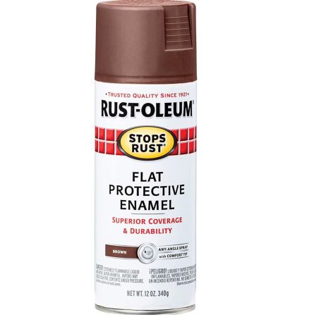 Rust-Oleum Spray Paint Stops Rust Protective Enamel Flat Brown 12oz 214085