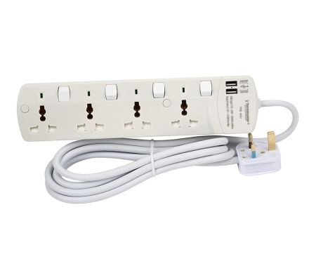 Terminator 13A Switched Universal Power Extension Socket With 2 Usb TPB 4AU