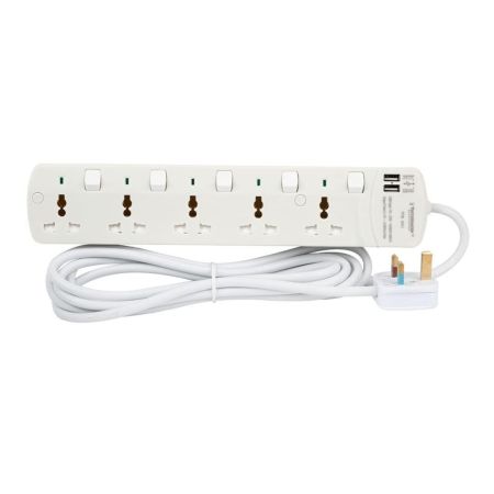 Terminator 13A Switched Universal Power Extension Socket With 2 Usb TPB 5AU