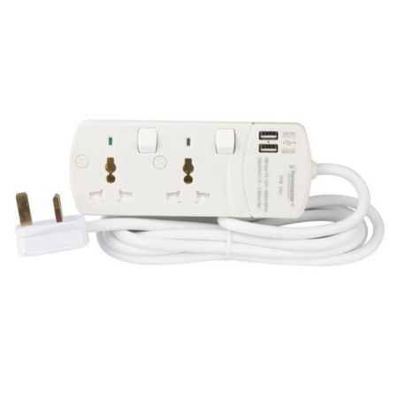 Terminator 2 Way Universal Power Extension Socket 13A 2Usb TPB 2AU