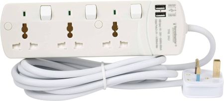 Terminator Universal Extension Socket With 2Usb 13A TPB 3AU
